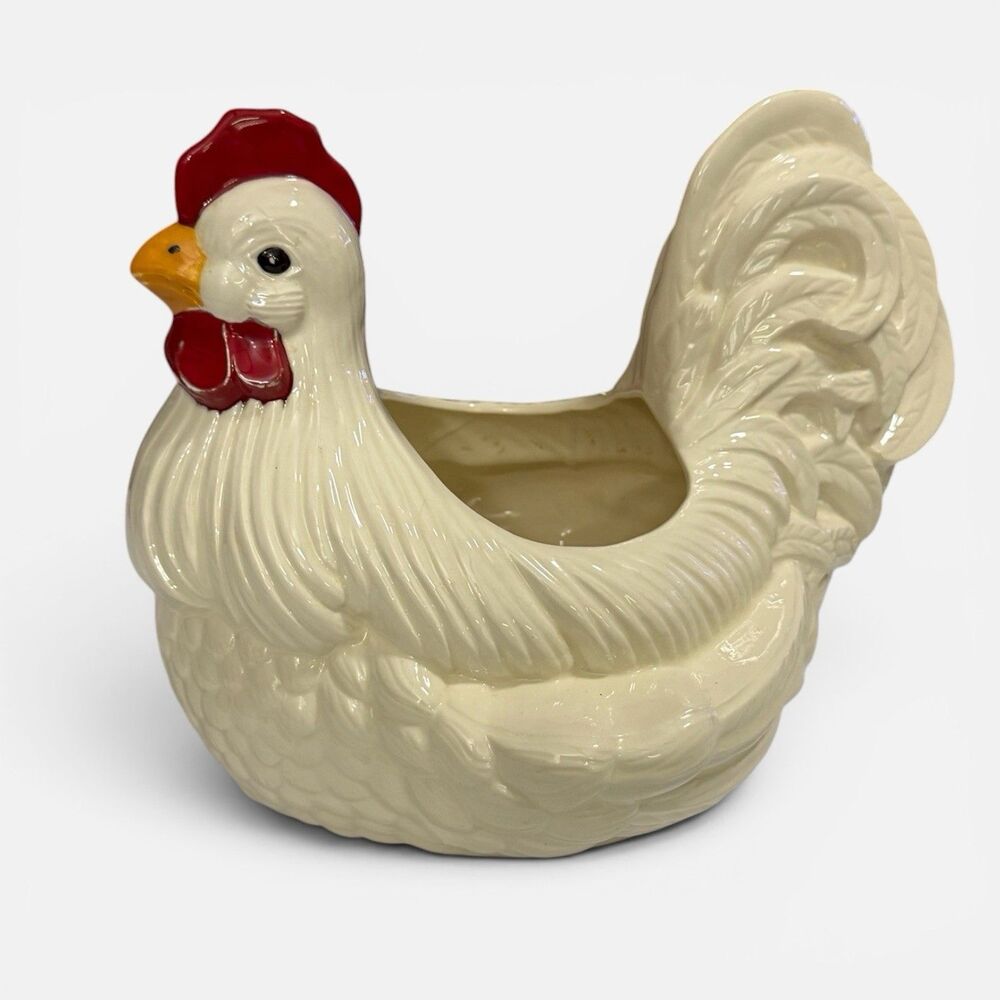 Vintage Arnel's 1976 Ceramic Chicken Rooster Planter Farmhouse Kitchen Decor